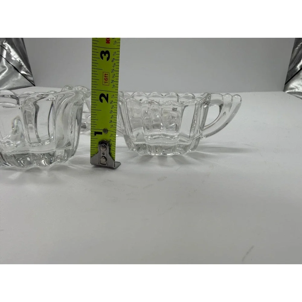 Vintage Clear Pressed Glass Cream and Sugar Set with Scalloped Oval Tray 3pc